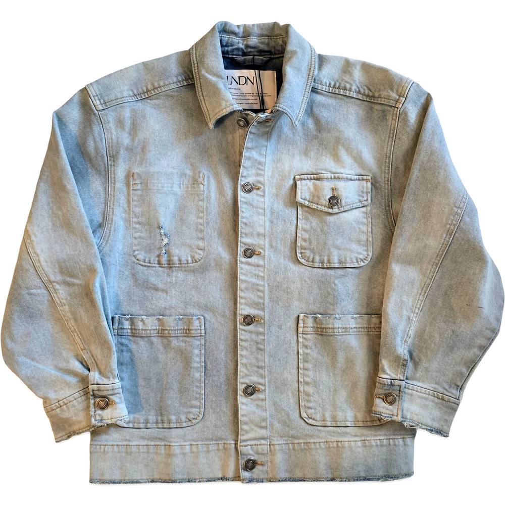LNDN Denim Jacket Womens‎ XS Light Wash Utility Workwear Button Front NWT